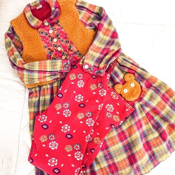 Cakewalk by OILILY Sz 8-10 Colorful Flannel and Fleece vest dress with leggings - Picture 1 of 16